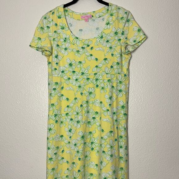 LILLY PULITZER Kelsea Dress Women's XS Yellow Green Dogwood Pattern Stretch Knit - Picture 3 of 16